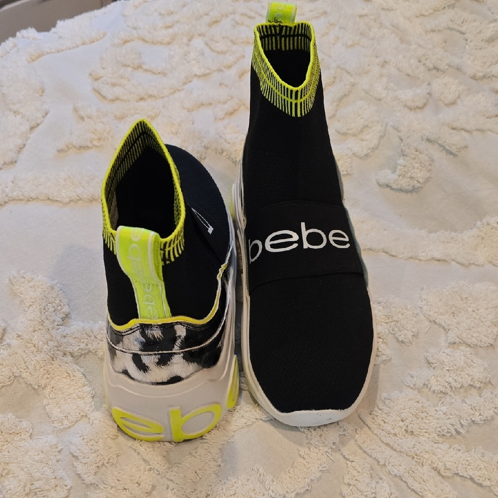 Bebe Black and Neon Green Women's Sneakers